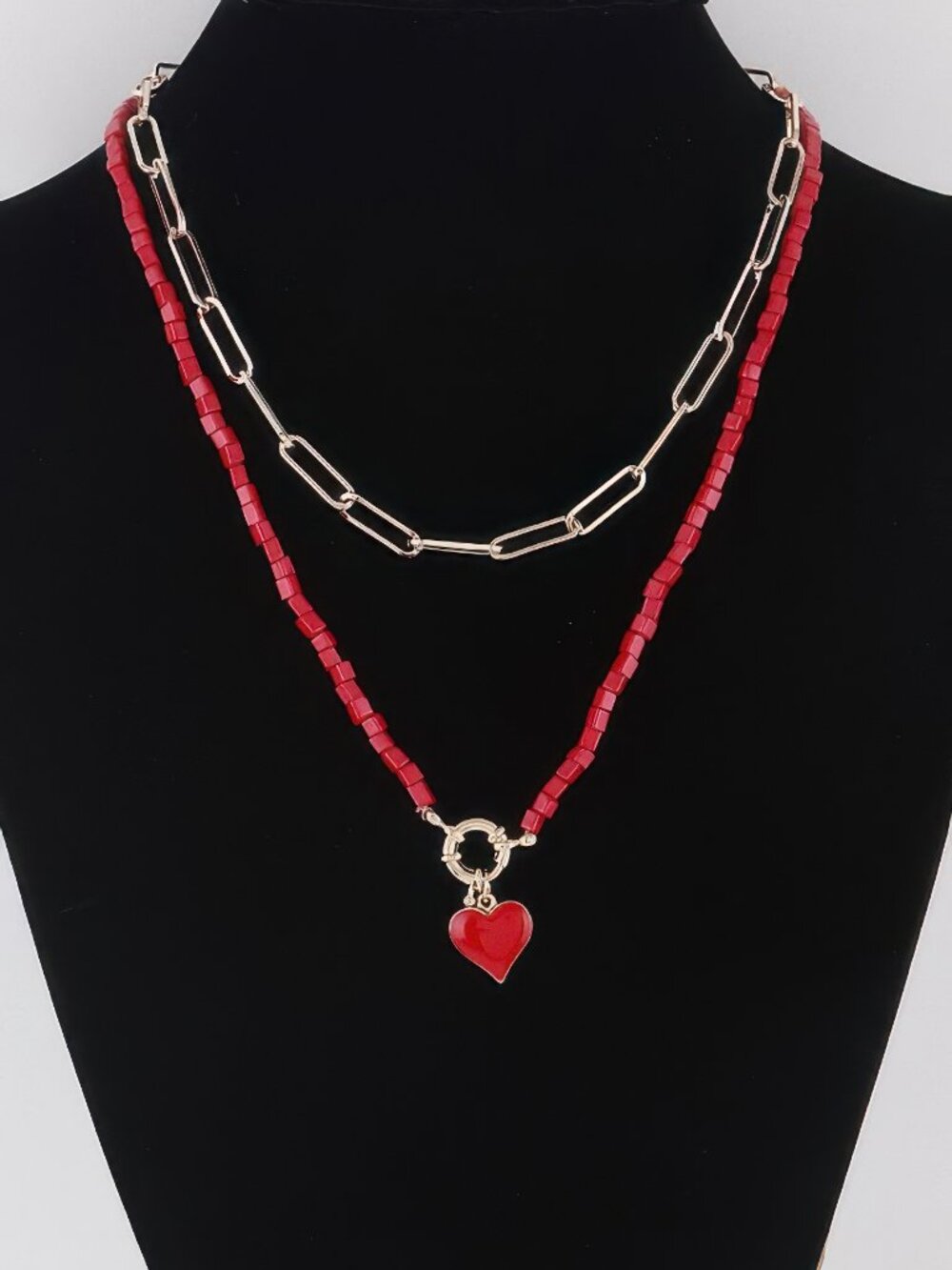 Beaded Heart Chain Necklace